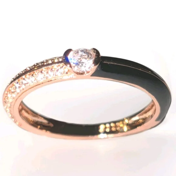 Women's 925 Sterling Silver Pavé BlackGolden Dual Cubic Zirconia Dainty Ring Sz6 - Picture 15 of 17